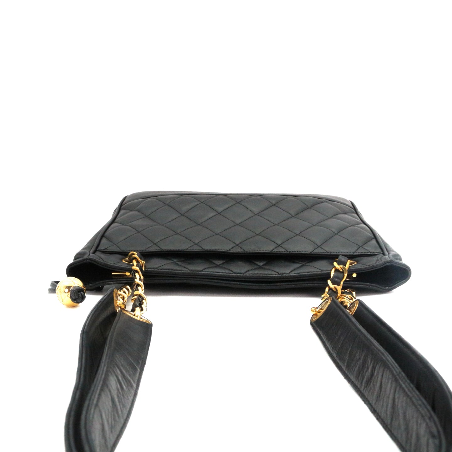 CHANEL Black Lambskin Quilted Golden Ball Tote Shoulder Bag [Used]