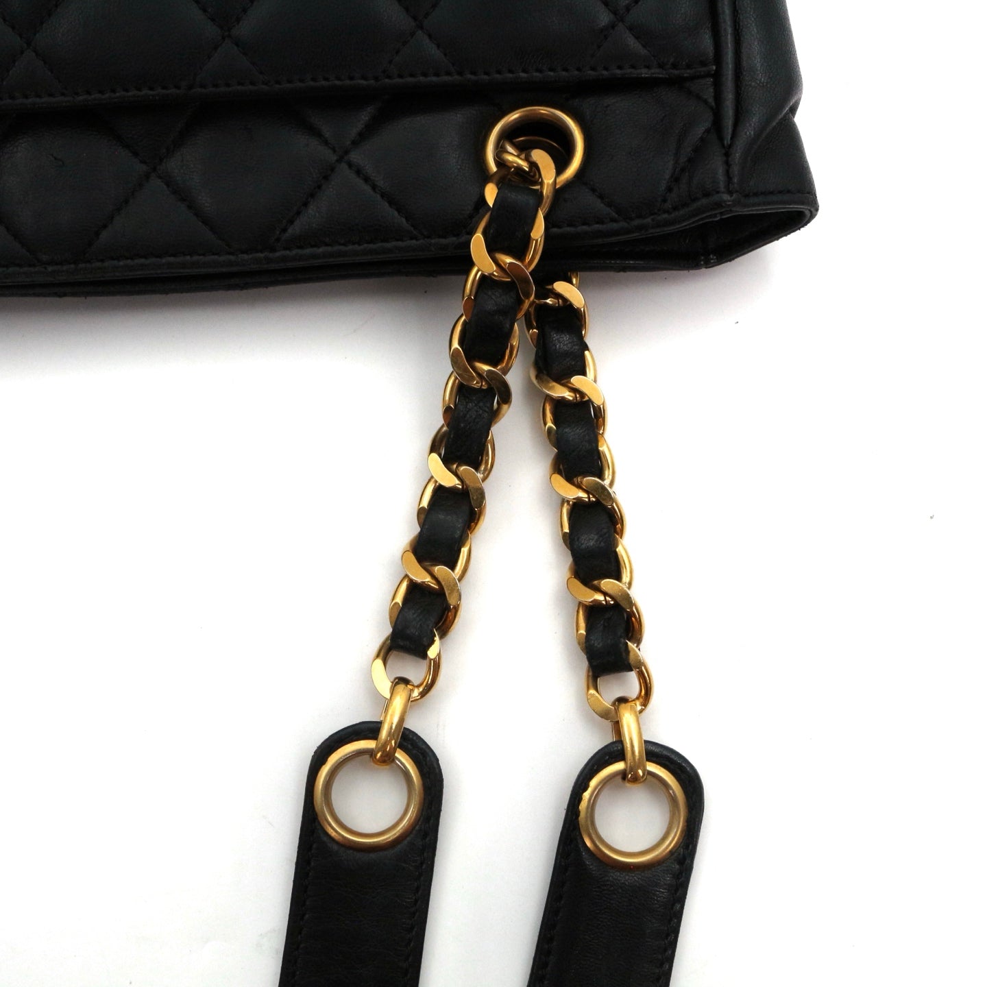 CHANEL Black Lambskin Quilted Golden Ball Tote Shoulder Bag [Used]