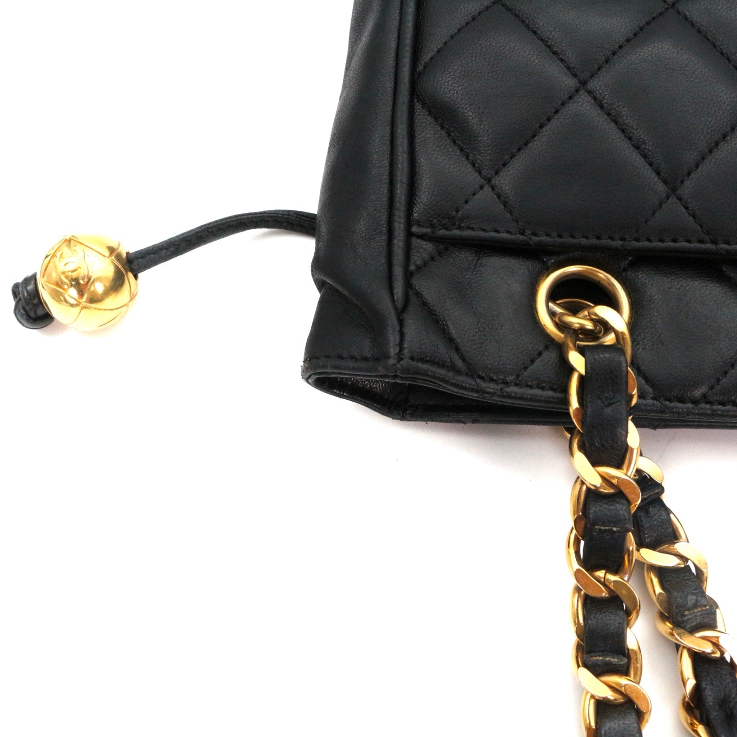 CHANEL Black Lambskin Quilted Golden Ball Tote Shoulder Bag [Used]