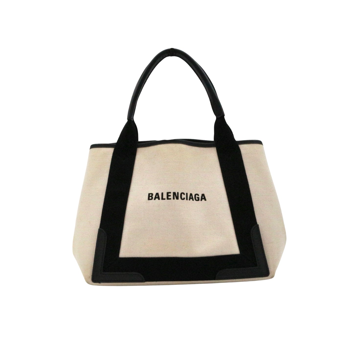 BALENCIAGA Small Navy Cabas Black & White Canvas Tote Bag with Pouch [Used]