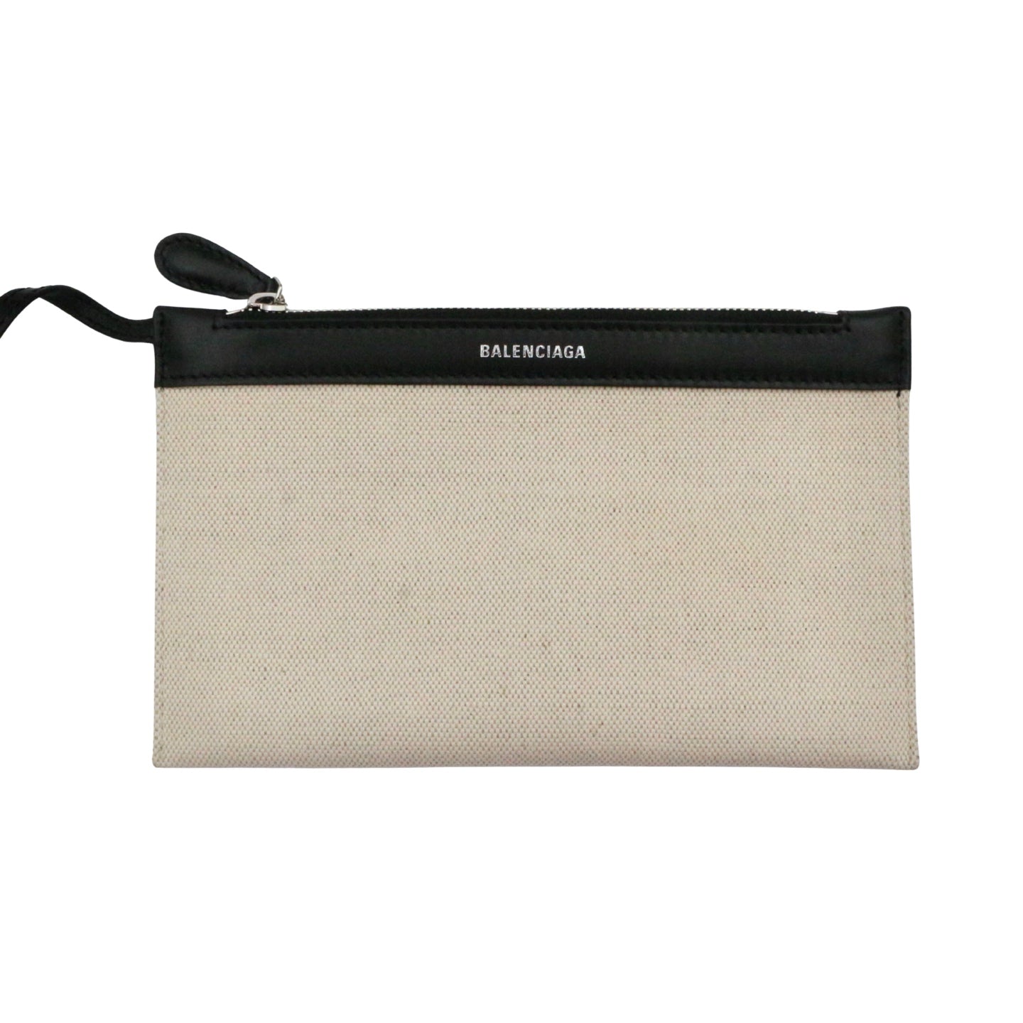 BALENCIAGA Small Navy Cabas Black & White Canvas Tote Bag with Pouch [Used]