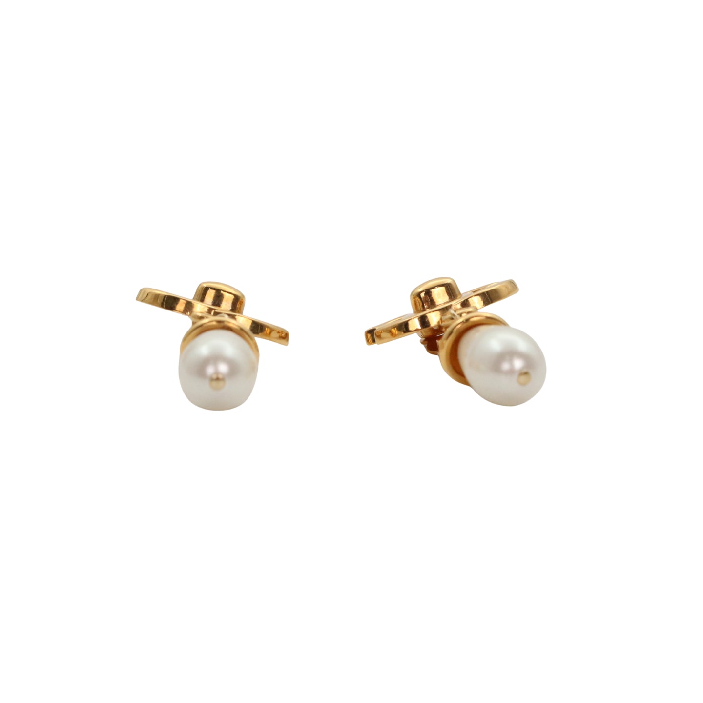 CHANEL Vintage Gold Tone CC Turn-Lock Pearl Drop Clip-On Earrings 96A [Used]