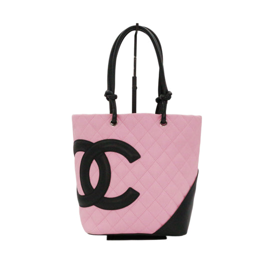 CHANEL Pink & Black Cambon Line Small Tote Bag [Used]