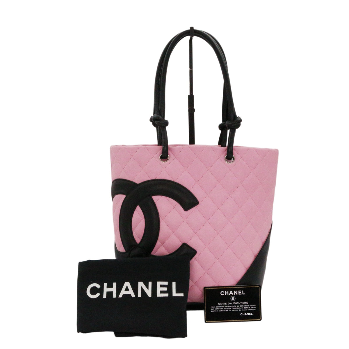CHANEL Pink & Black Cambon Line Small Tote Bag [Used]