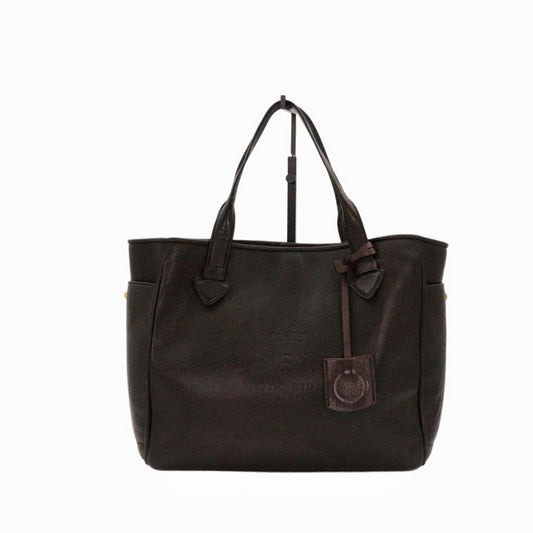 LOEWE Ebony Brown Leather Logo Tote Bag [Used]