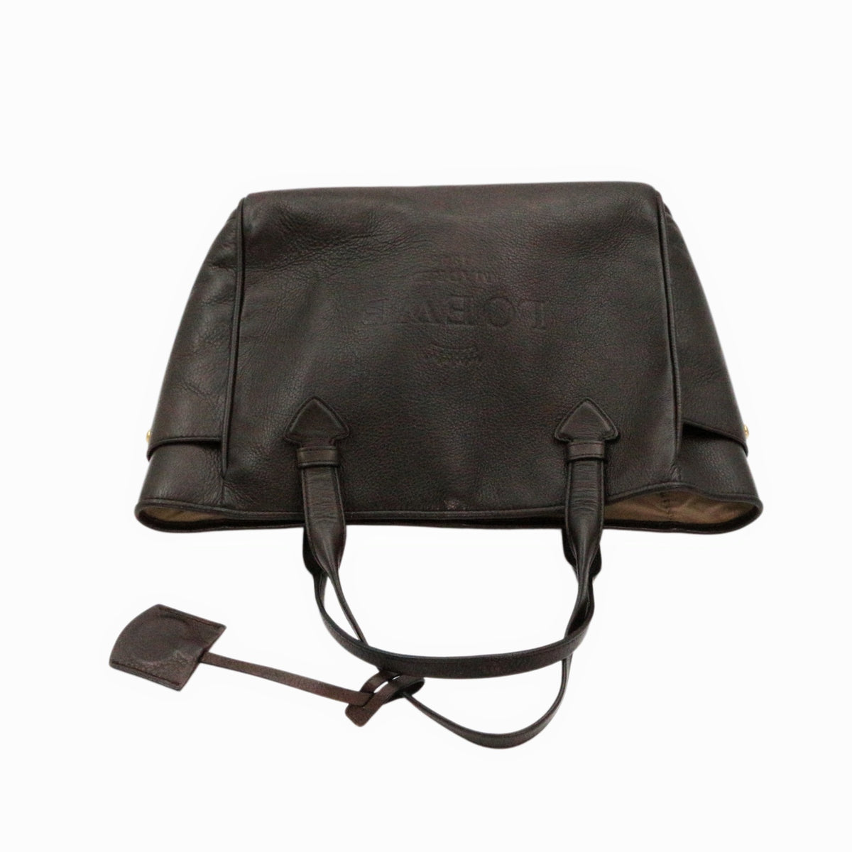 LOEWE Ebony Brown Leather Logo Tote Bag [Used]