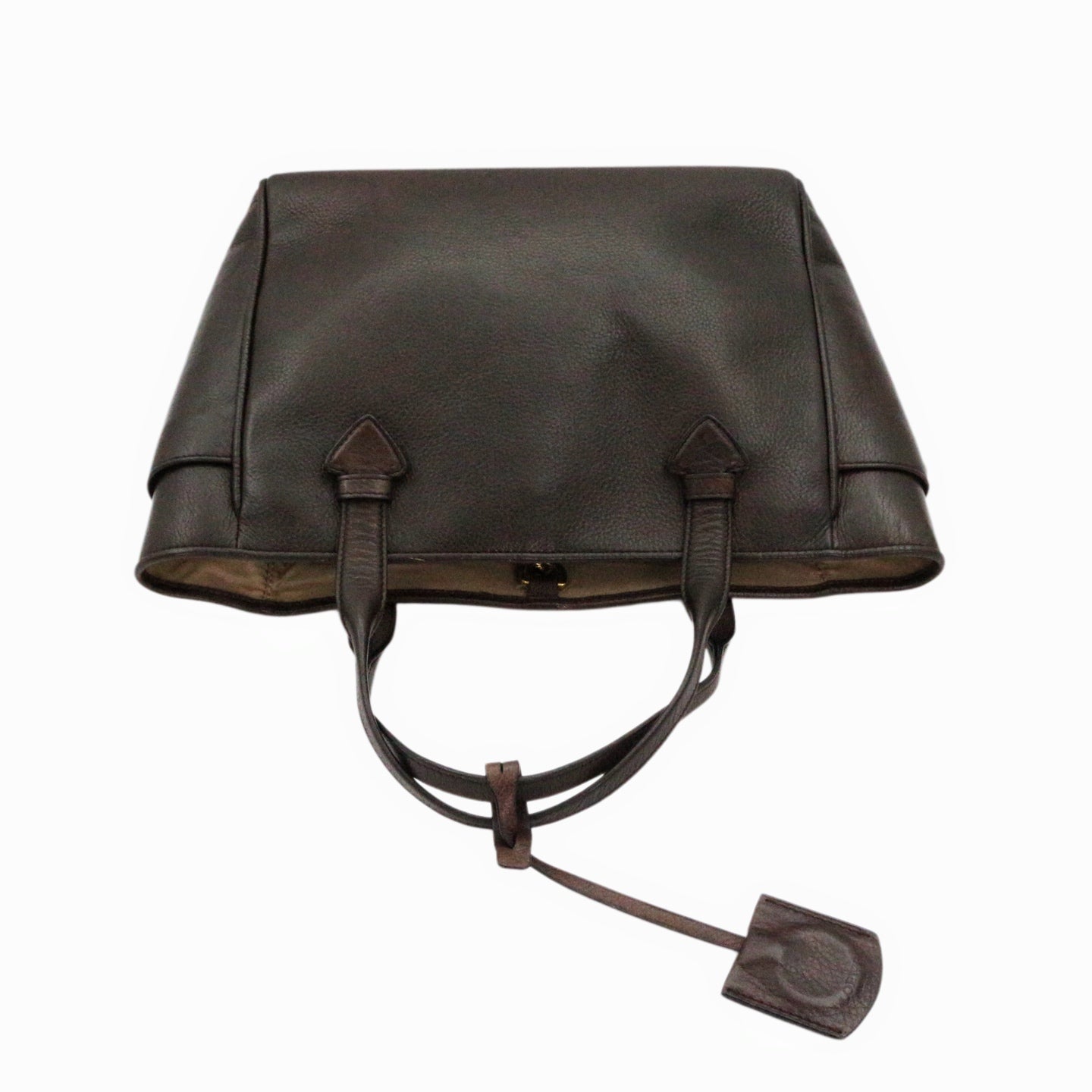 LOEWE Ebony Brown Leather Logo Tote Bag [Used]