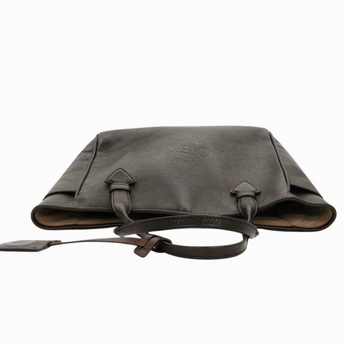 LOEWE Ebony Brown Leather Logo Tote Bag [Used]
