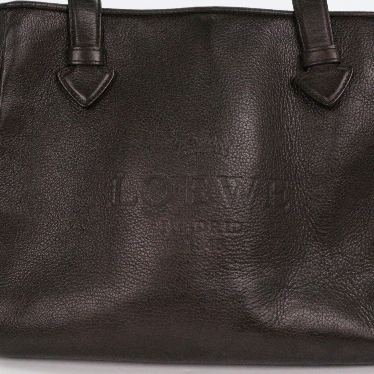 LOEWE Ebony Brown Leather Logo Tote Bag [Used]