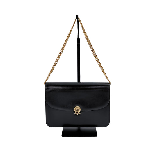DIOR Black Box Calfskin Vintage Chain Flap Shoulder Bag [Used]