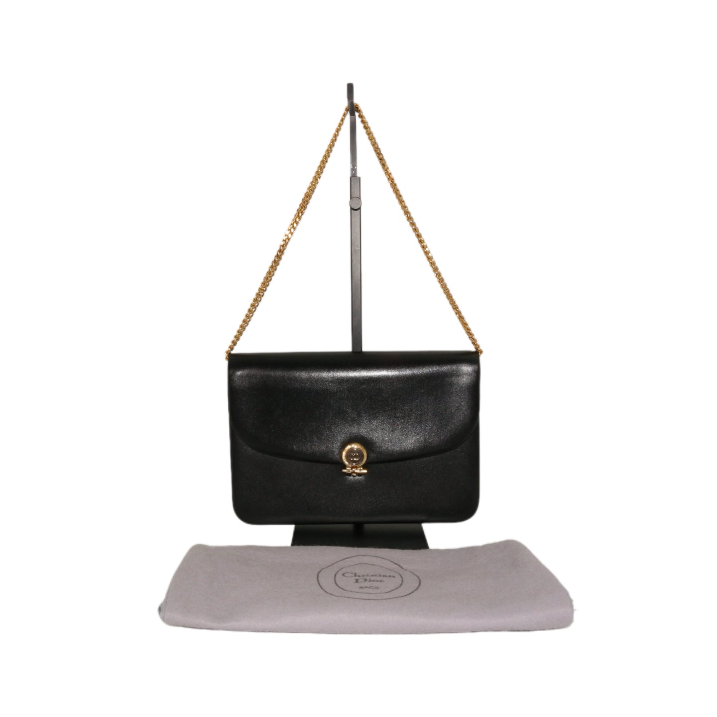 DIOR Black Box Calfskin Vintage Chain Flap Shoulder Bag [Used]