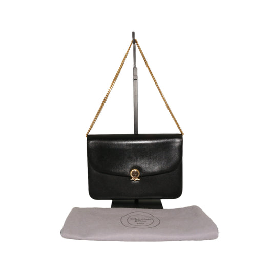 DIOR Black Box Calfskin Vintage Chain Flap Shoulder Bag [Used]