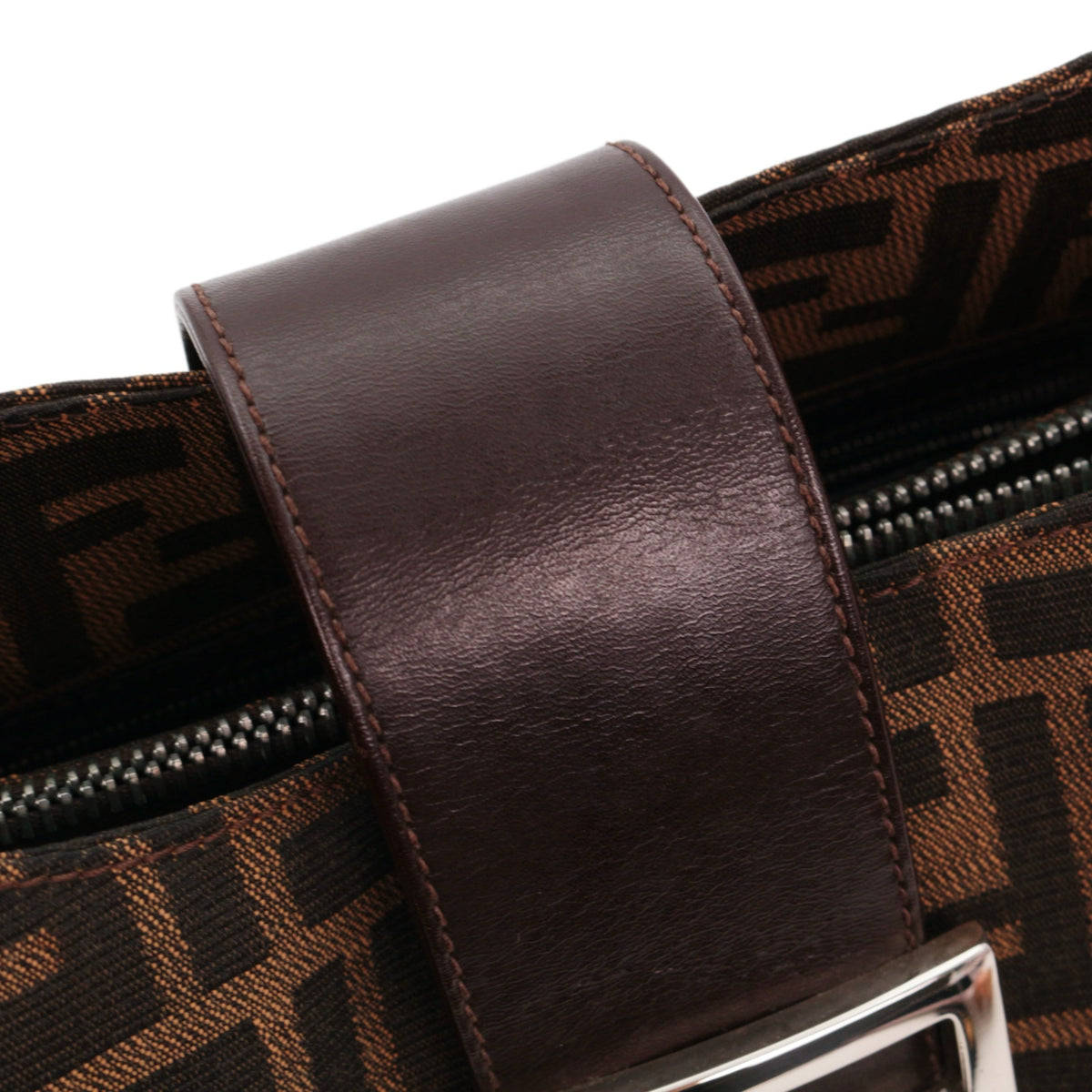 FENDI Vintage Brown Zucca Canvas FF Buckle Shoulder Bag [Used]