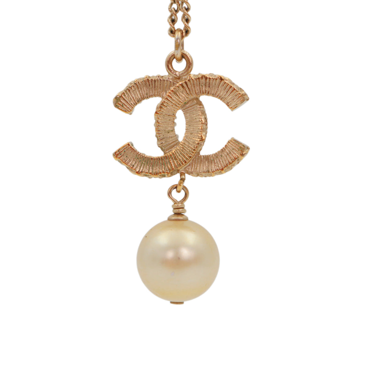 CHANEL B13C Black Enamel Double CC Faux Pearl Pendant Necklace [Used]