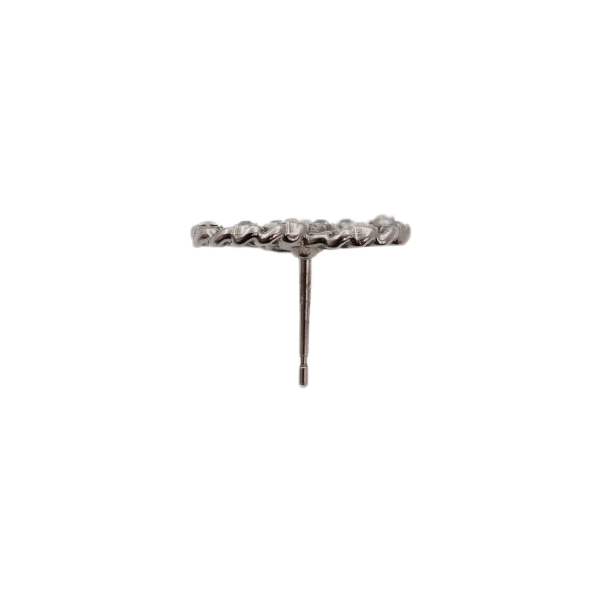 CHANEL F20P Silver Tone Chain Link Rhinestone Double CC Pierced Earrings [Used]