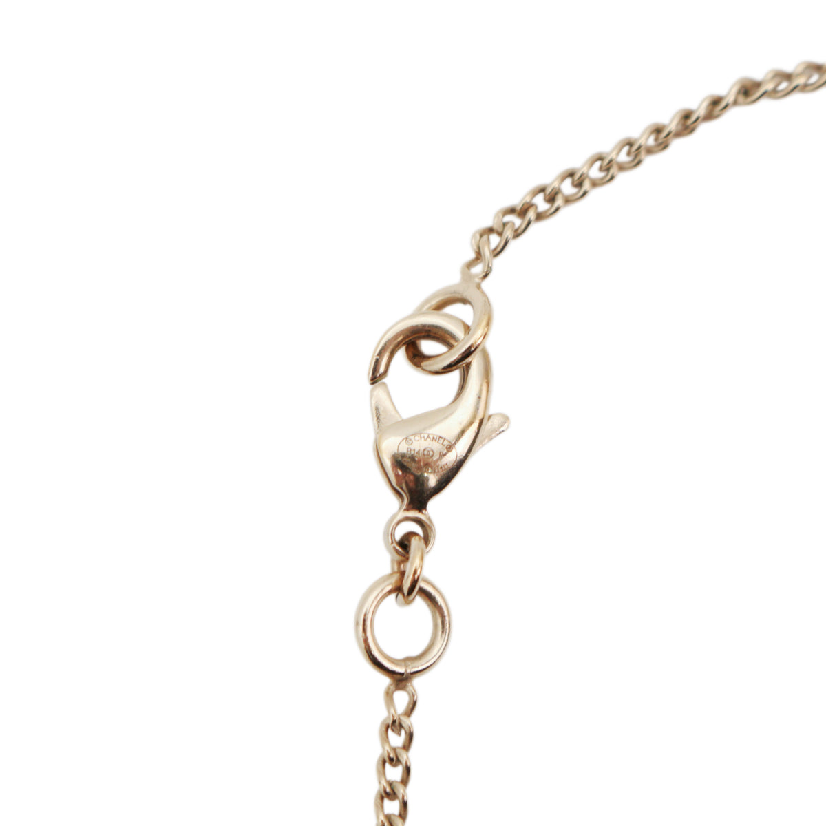 CHANEL B14P Gold Tone Rhinestone Bow Double CC Pendant Necklace [Used]