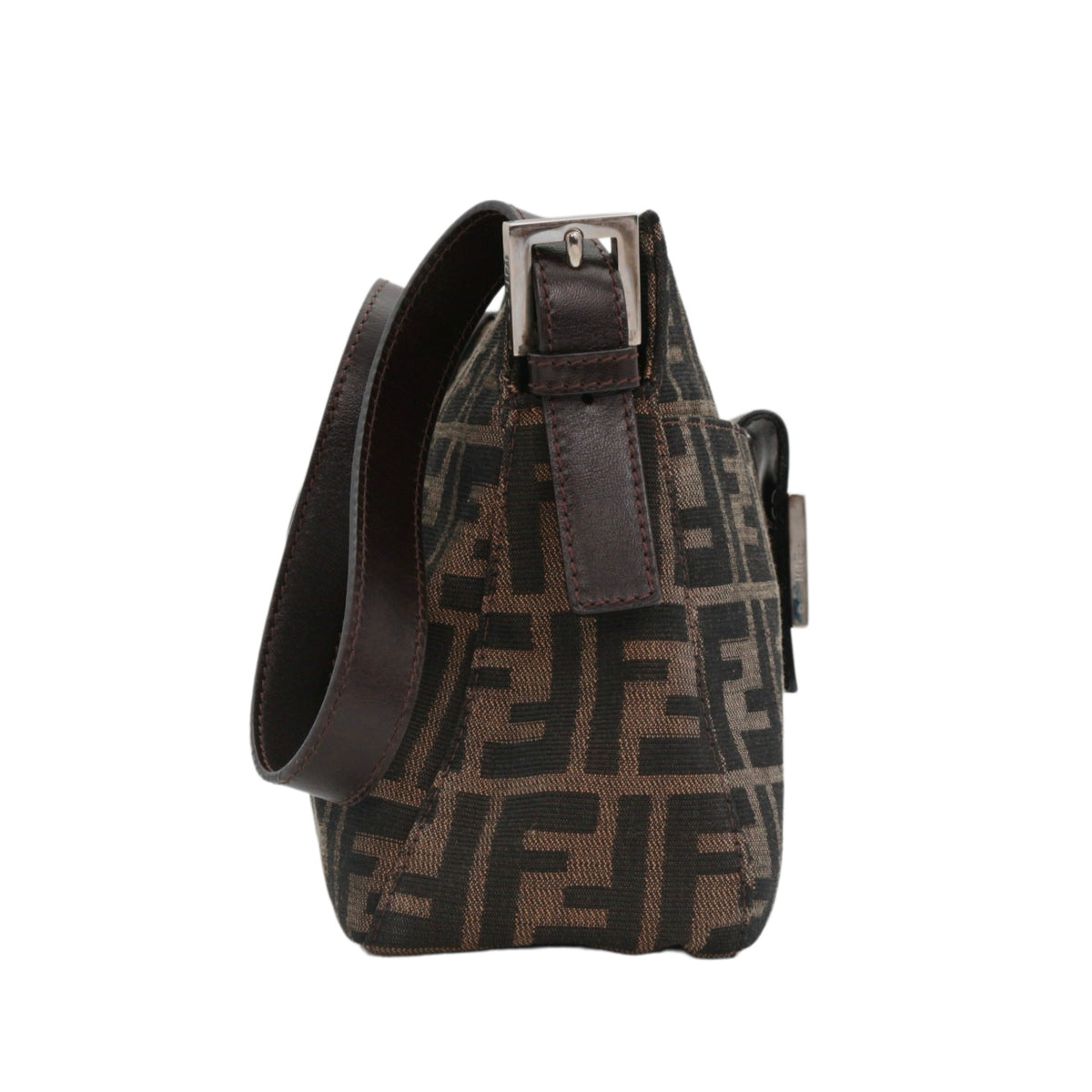 FENDI Brown Zucca Canvas FF Buckle Shoulder Bag [Used]