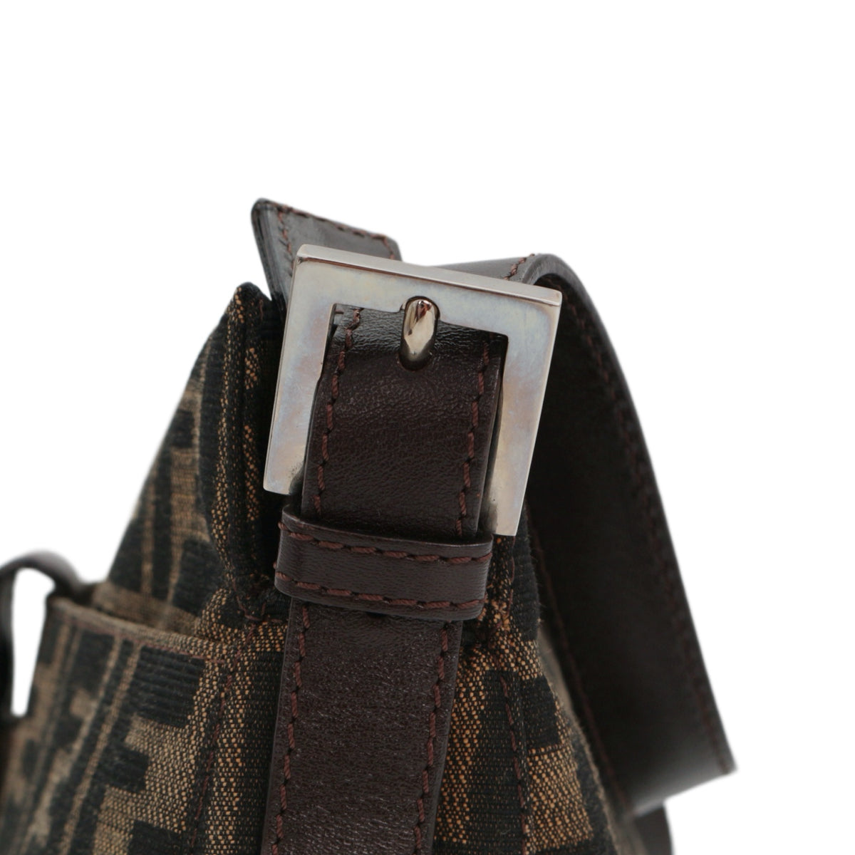 FENDI Brown Zucca Canvas FF Buckle Shoulder Bag [Used]