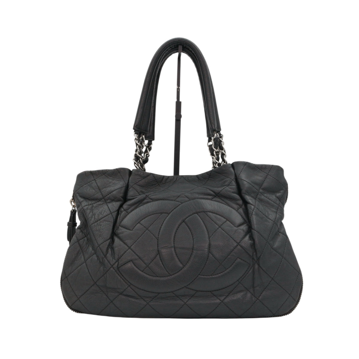 CHANEL Black Quilted Caviar Leather Large CC Zip Tote Bag [Used]