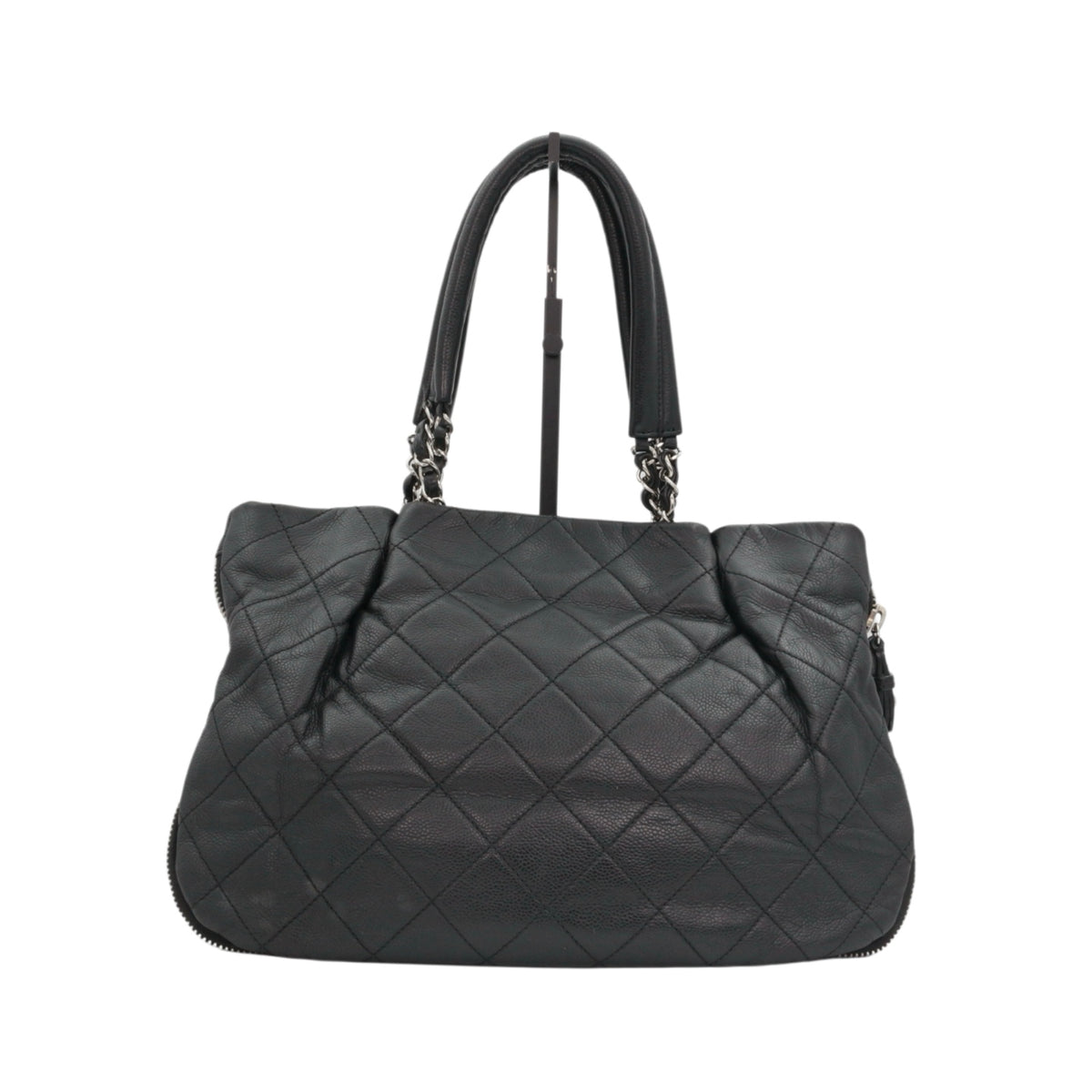 CHANEL Black Quilted Caviar Leather Large CC Zip Tote Bag [Used]