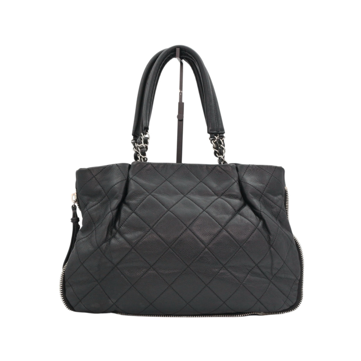 CHANEL Black Quilted Caviar Leather Large CC Zip Tote Bag [Used]