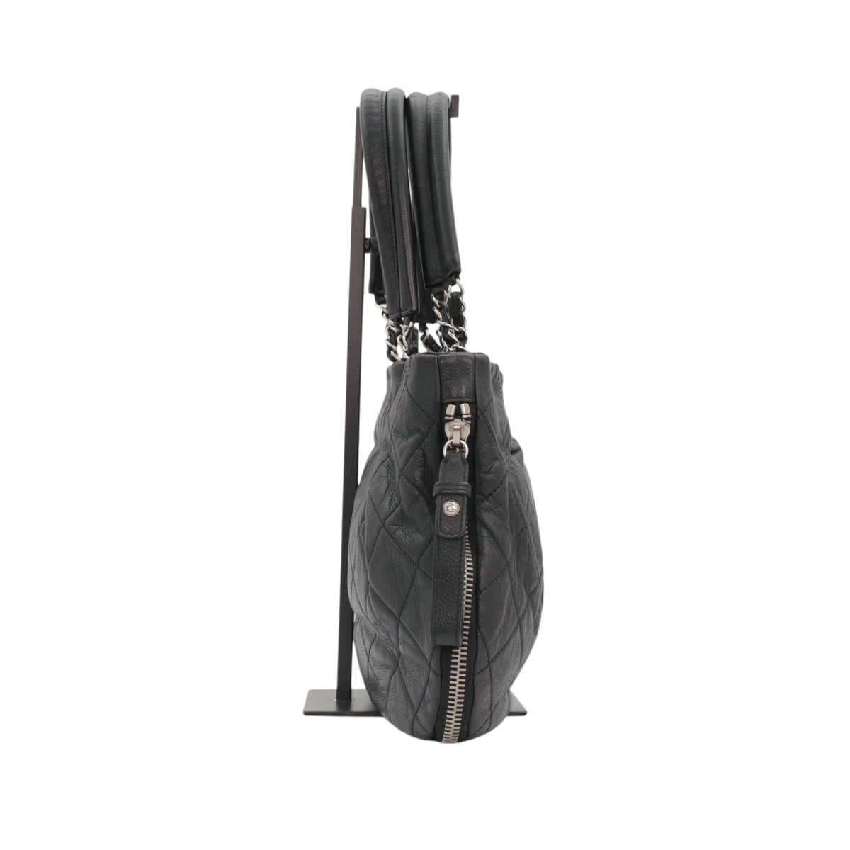 CHANEL Black Quilted Caviar Leather Large CC Zip Tote Bag [Used]