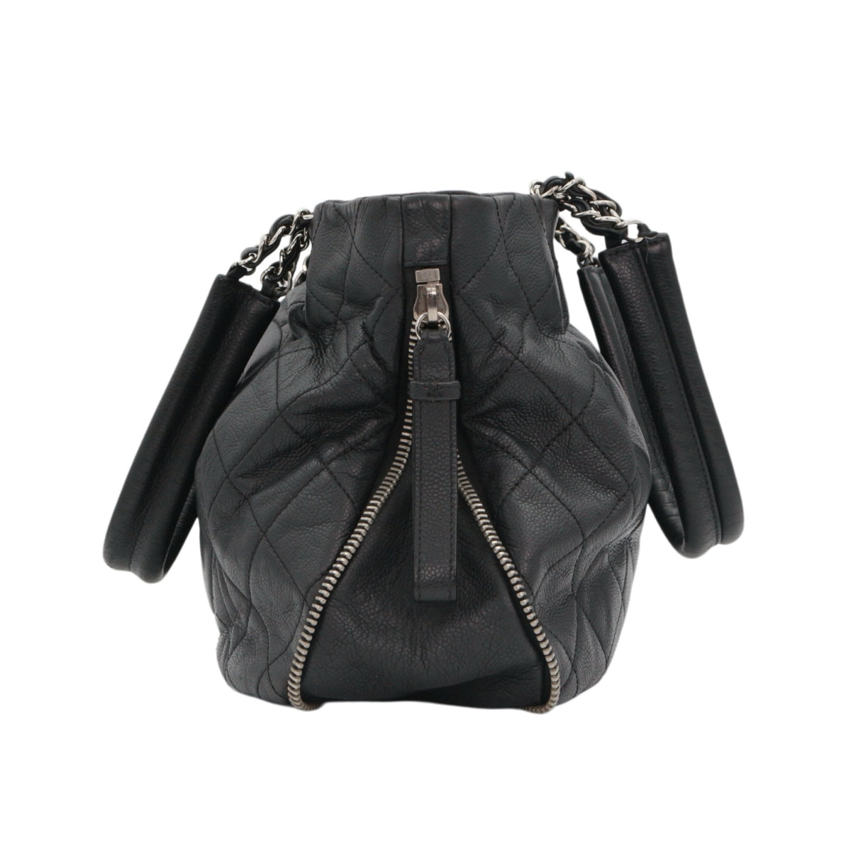 CHANEL Black Quilted Caviar Leather Large CC Zip Tote Bag [Used]