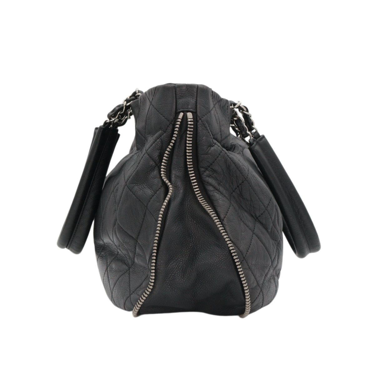CHANEL Black Quilted Caviar Leather Large CC Zip Tote Bag [Used]