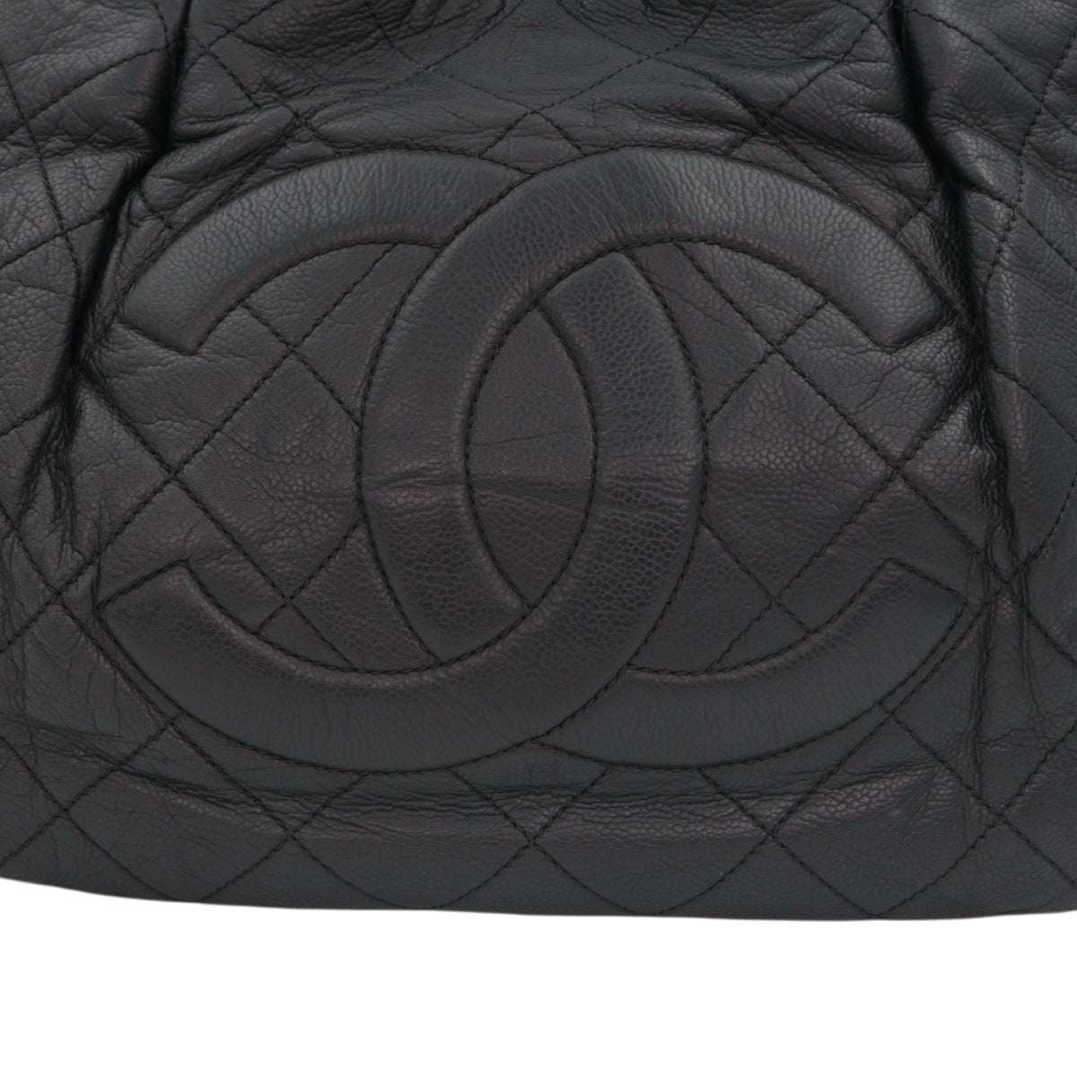 CHANEL Black Quilted Caviar Leather Large CC Zip Tote Bag [Used]