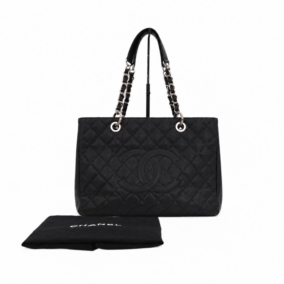 CHANEL Black Caviar GST Tote Bag Silver Hardware [Used]