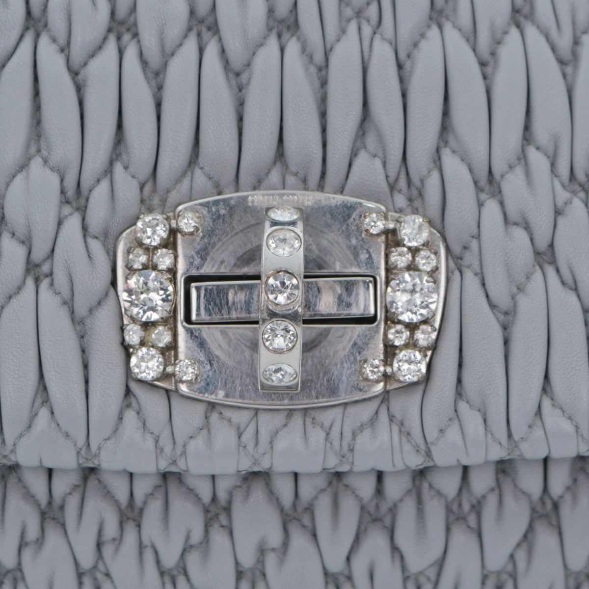 MIU MIU Grey Blue Matelassé Leather Crystal Embellished Shoulder Bag [Used]