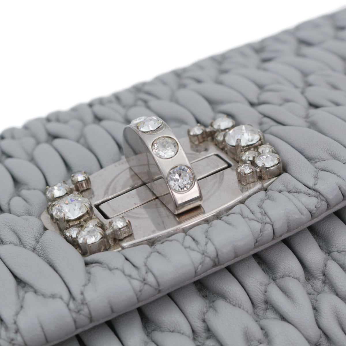 MIU MIU Grey Blue Matelassé Leather Crystal Embellished Shoulder Bag [Used]