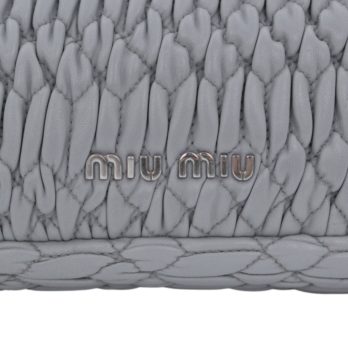 MIU MIU Grey Blue Matelassé Leather Crystal Embellished Shoulder Bag [Used]