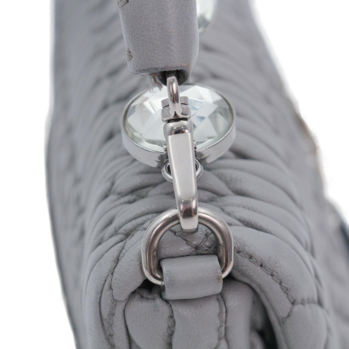 MIU MIU Grey Blue Matelassé Leather Crystal Embellished Shoulder Bag [Used]