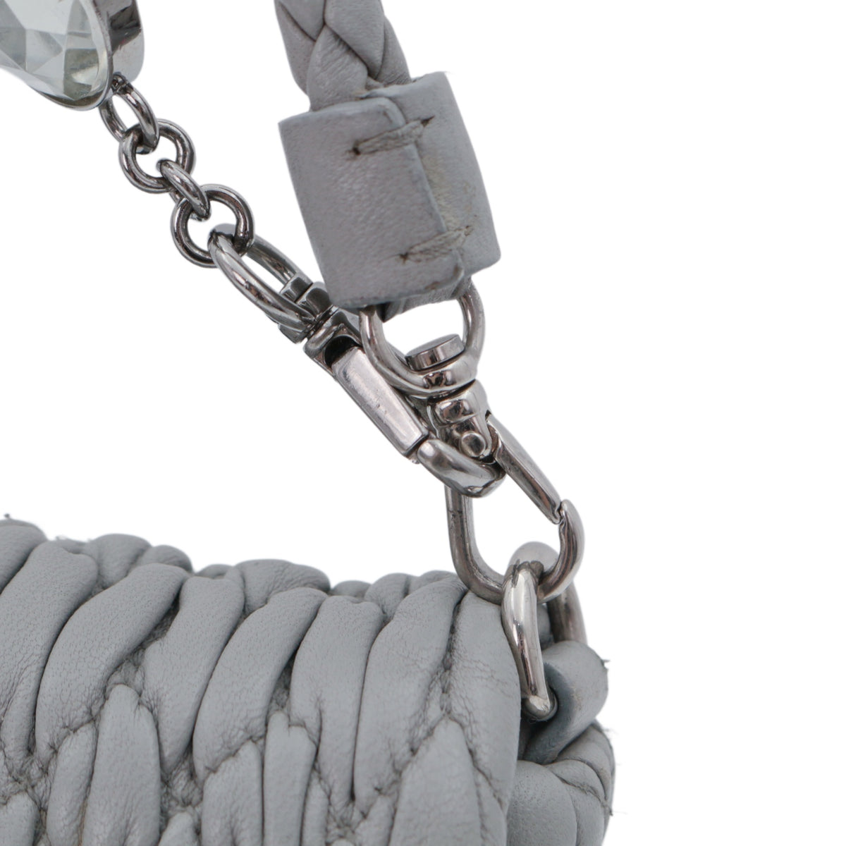 MIU MIU Grey Blue Matelassé Leather Crystal Embellished Shoulder Bag [Used]