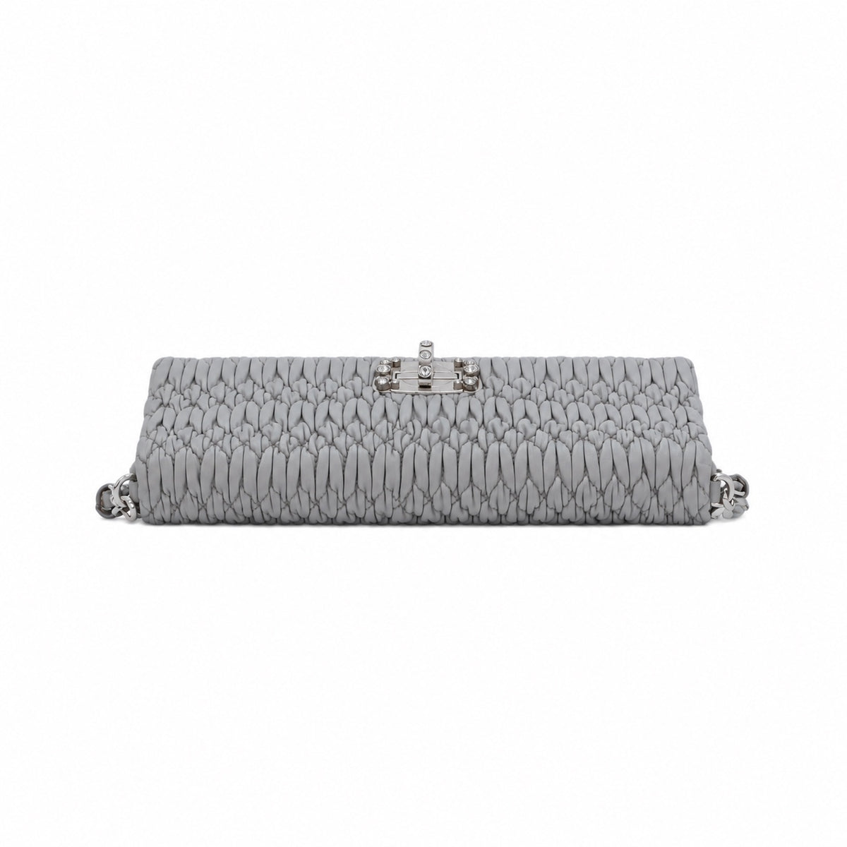 MIU MIU Grey Blue Matelassé Leather Crystal Embellished Shoulder Bag [Used]