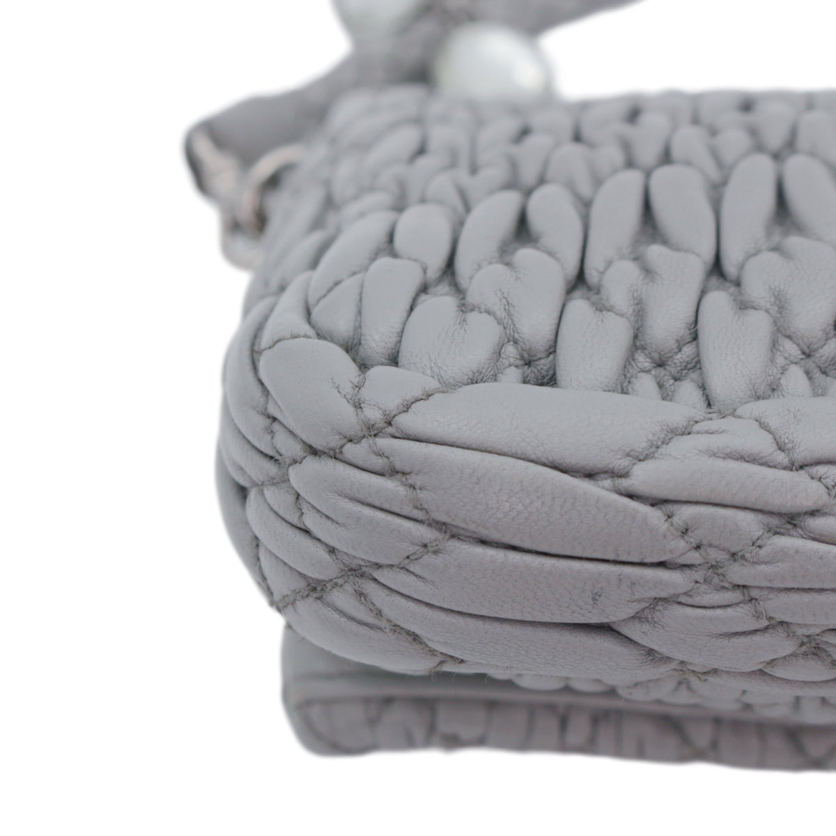 MIU MIU Grey Blue Matelassé Leather Crystal Embellished Shoulder Bag [Used]