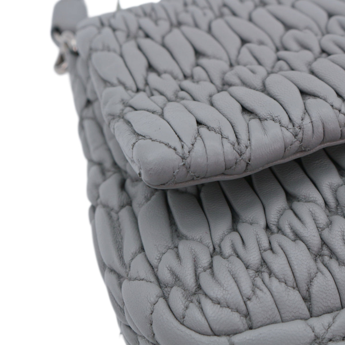 MIU MIU Grey Blue Matelassé Leather Crystal Embellished Shoulder Bag [Used]