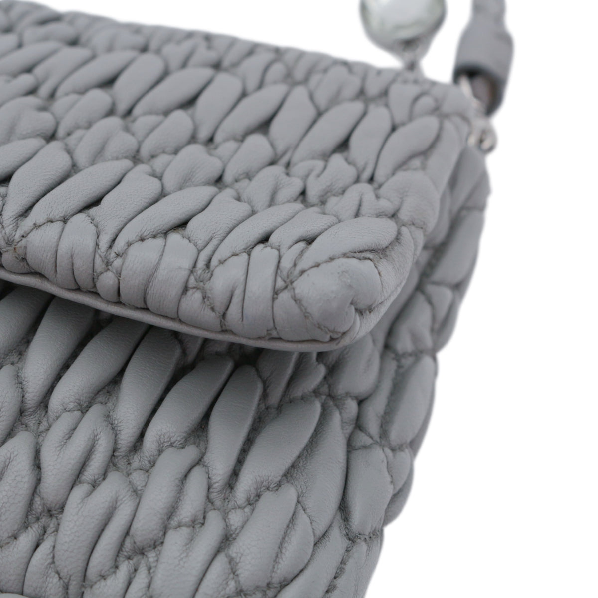 MIU MIU Grey Blue Matelassé Leather Crystal Embellished Shoulder Bag [Used]