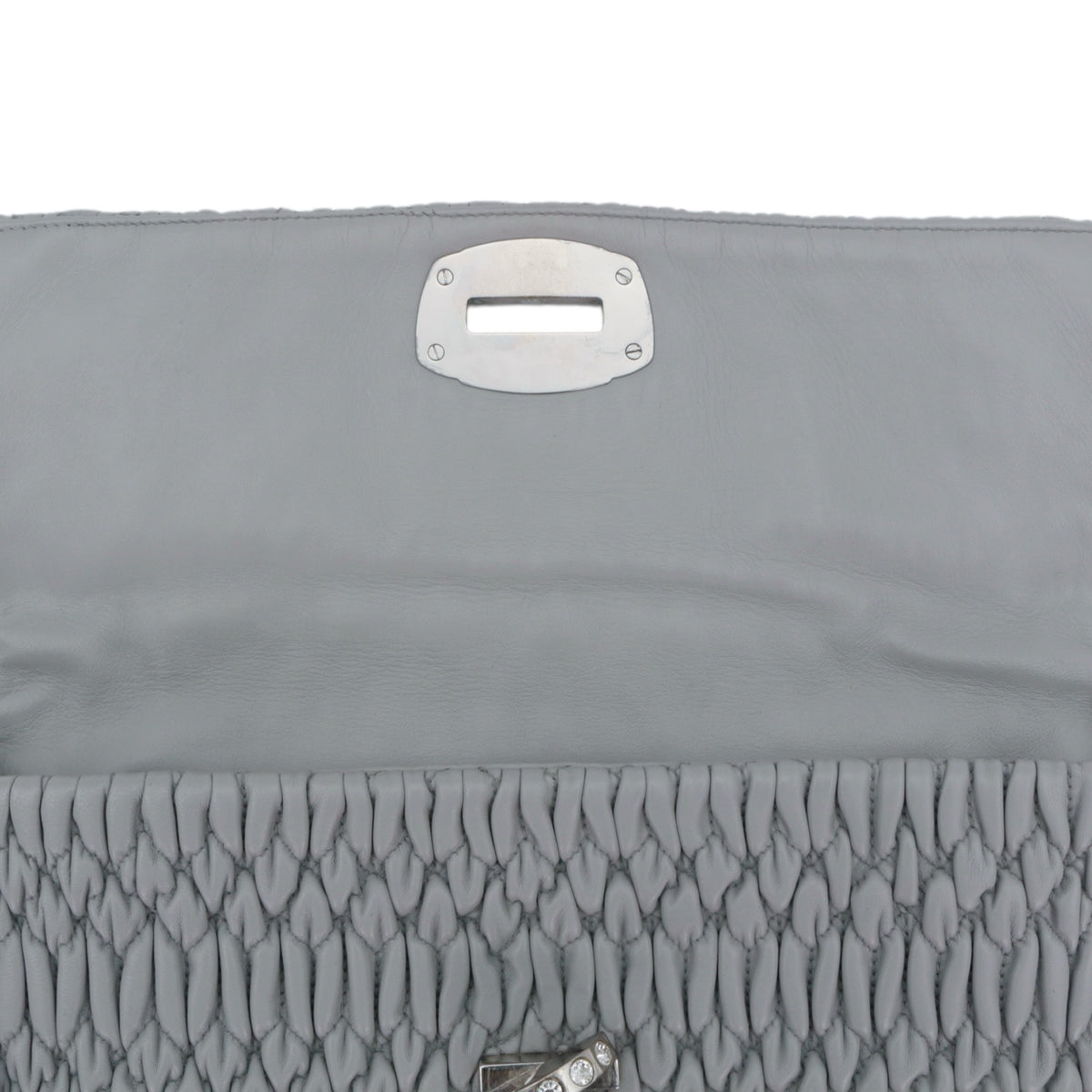 MIU MIU Grey Blue Matelassé Leather Crystal Embellished Shoulder Bag [Used]