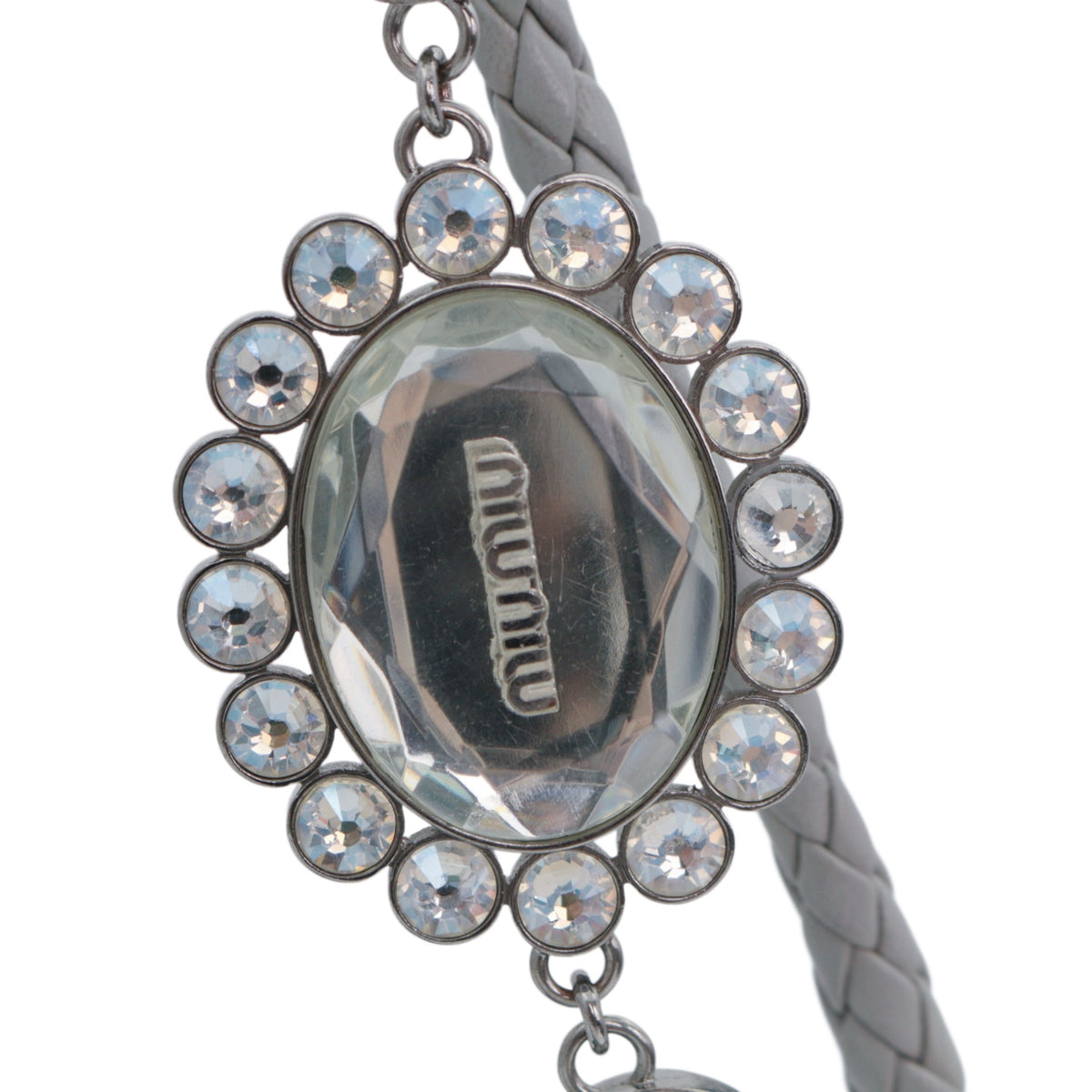 MIU MIU Grey Blue Matelassé Leather Crystal Embellished Shoulder Bag [Used]