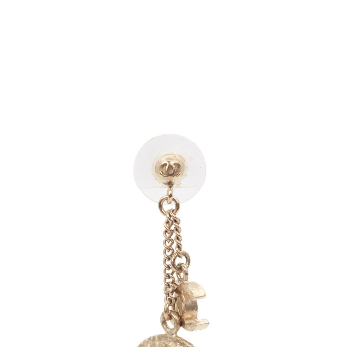 CHANEL Light Gold-Tone CC Logo Coin Drop Earrings [Used]