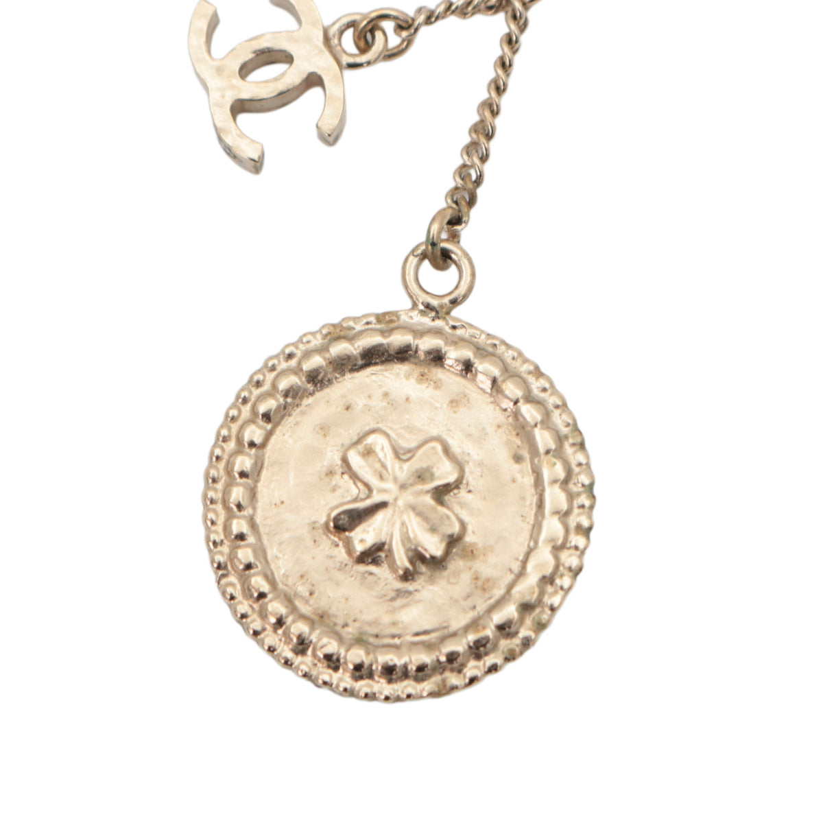 CHANEL Light Gold-Tone CC Logo Coin Drop Earrings [Used]