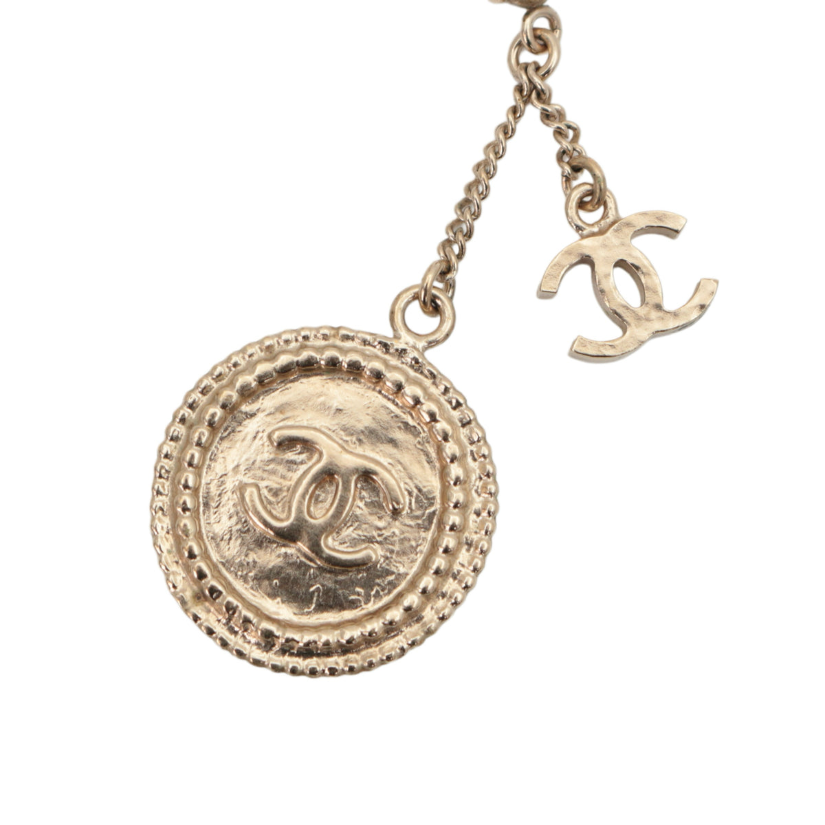 CHANEL Light Gold-Tone CC Logo Coin Drop Earrings [Used]