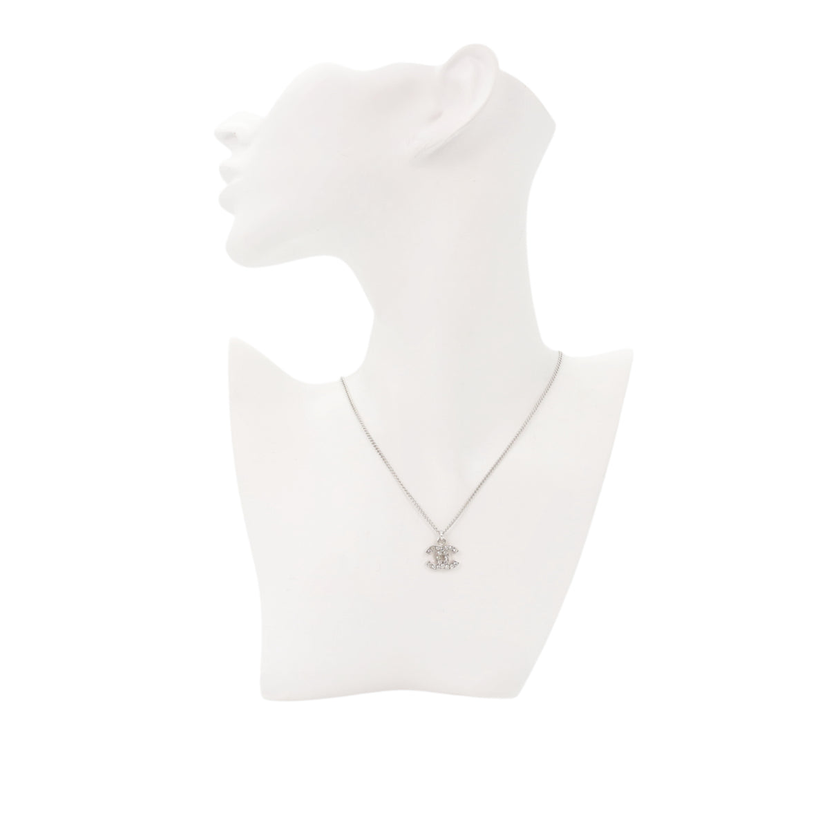 CHANEL 05V Silver-Tone CC Rhinestone Pendant Necklace [Used]