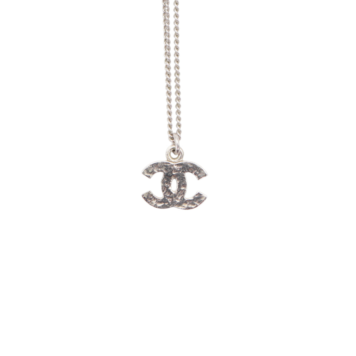 CHANEL 05V Silver-Tone CC Rhinestone Pendant Necklace [Used]