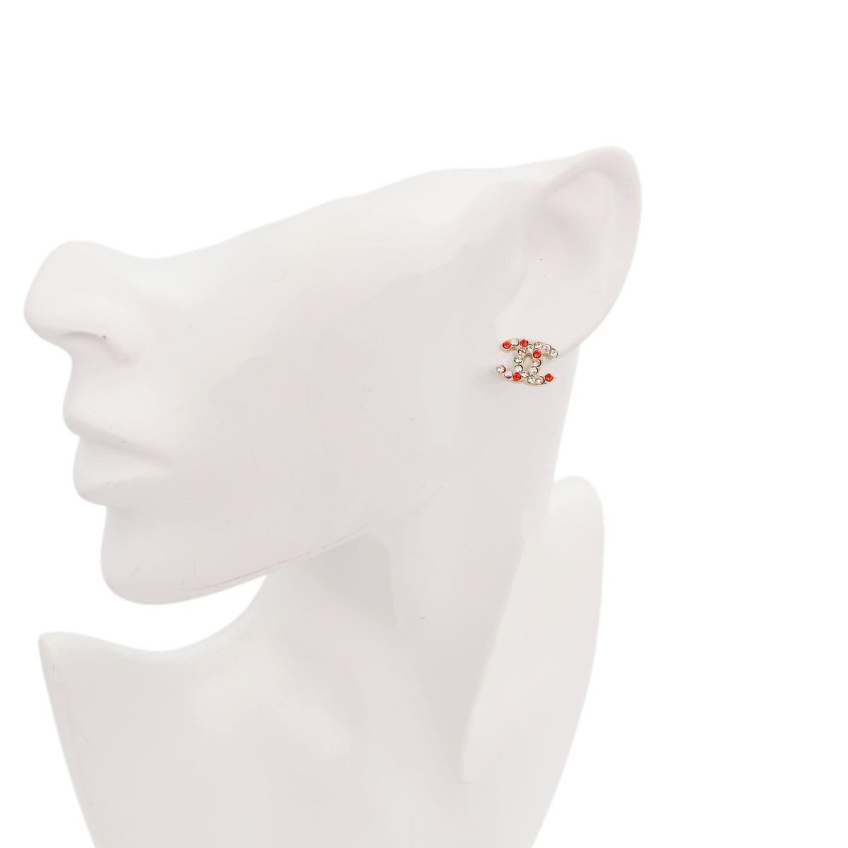 CHANEL 04A Gold-Tone Multicolor Rhinestone CC Stud Earrings [Used]
