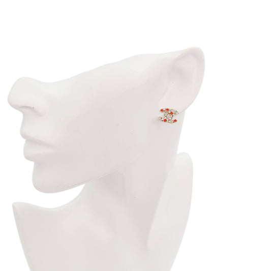 CHANEL 04A Gold-Tone Multicolor Rhinestone CC Stud Earrings [Used]