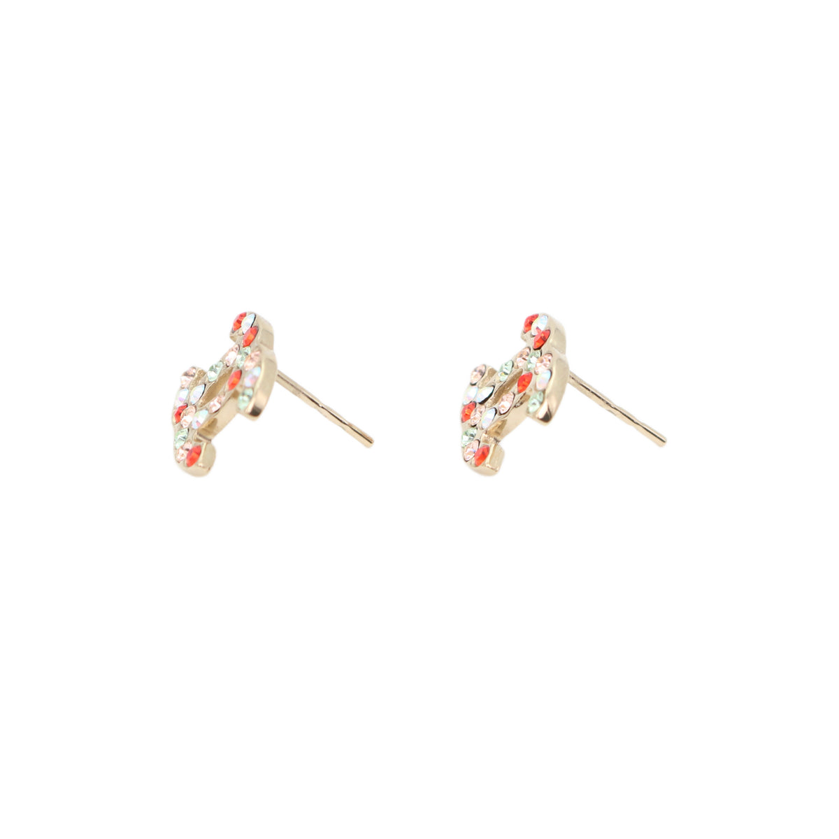 CHANEL 04A Gold-Tone Multicolor Rhinestone CC Stud Earrings [Used]