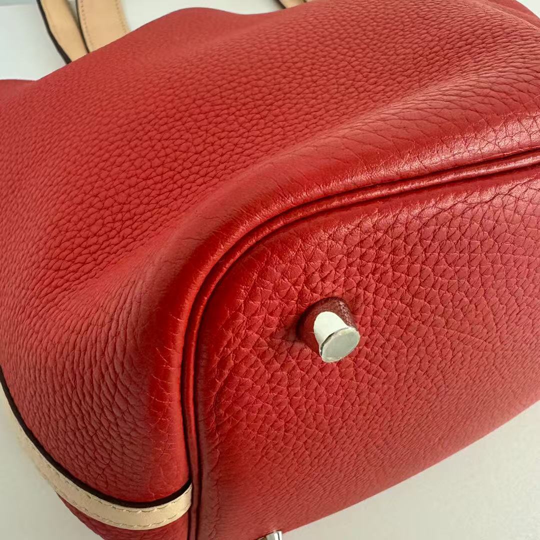 Hermès Picotin Lock MM  Rouge Tomato/Rose Eglantine Taurillon Clemence HandBag [Used]